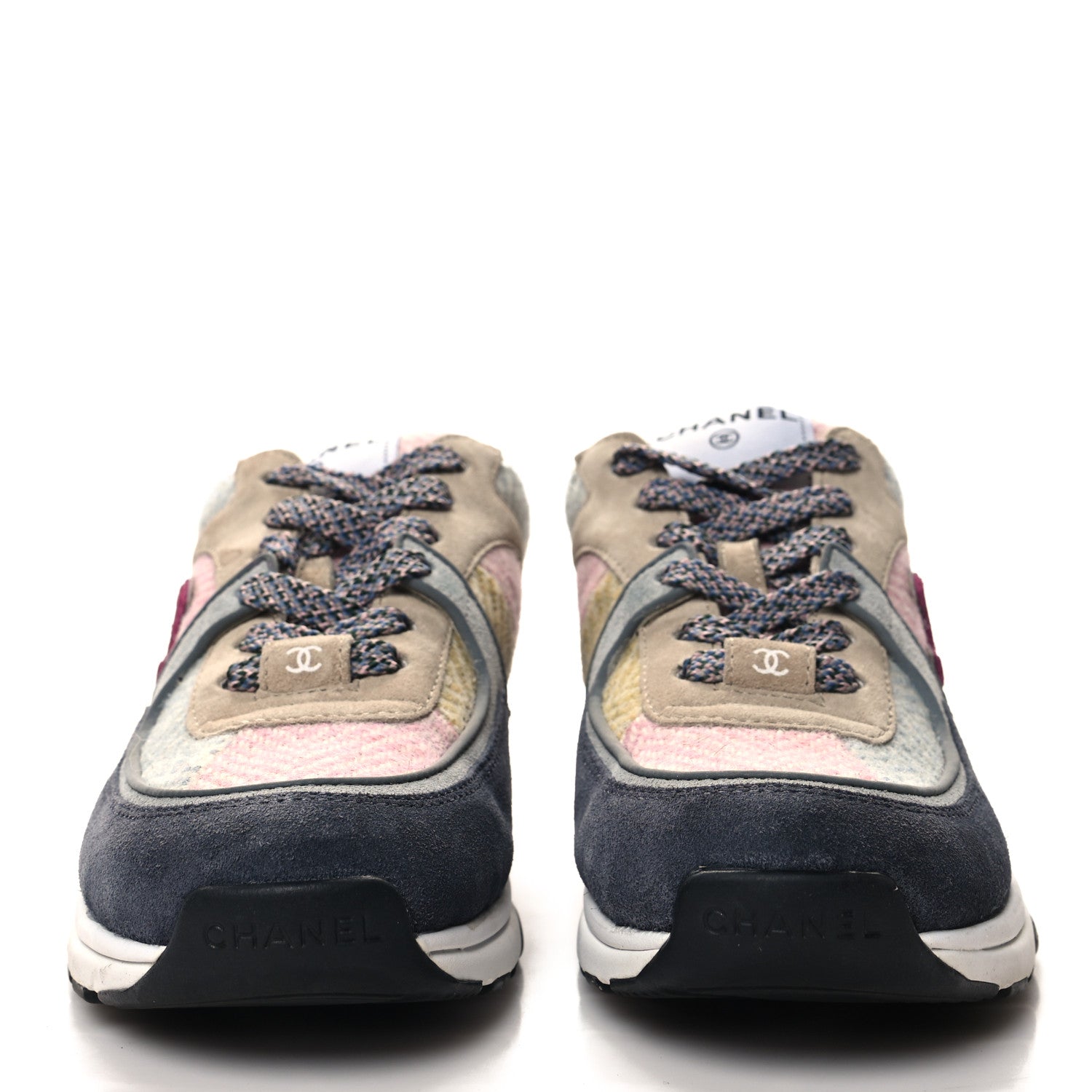 Chanel Fabric Suede Calfskin CC Sneakers 37 Pink Beige Multicolor 2 of 8