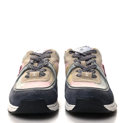 Chanel Fabric Suede Calfskin CC Sneakers 37 Pink Beige Multicolor 2 of 8