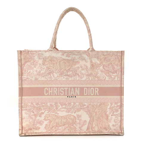 Canvas Toile De Jouy Embroidered Large Book Tote Pink