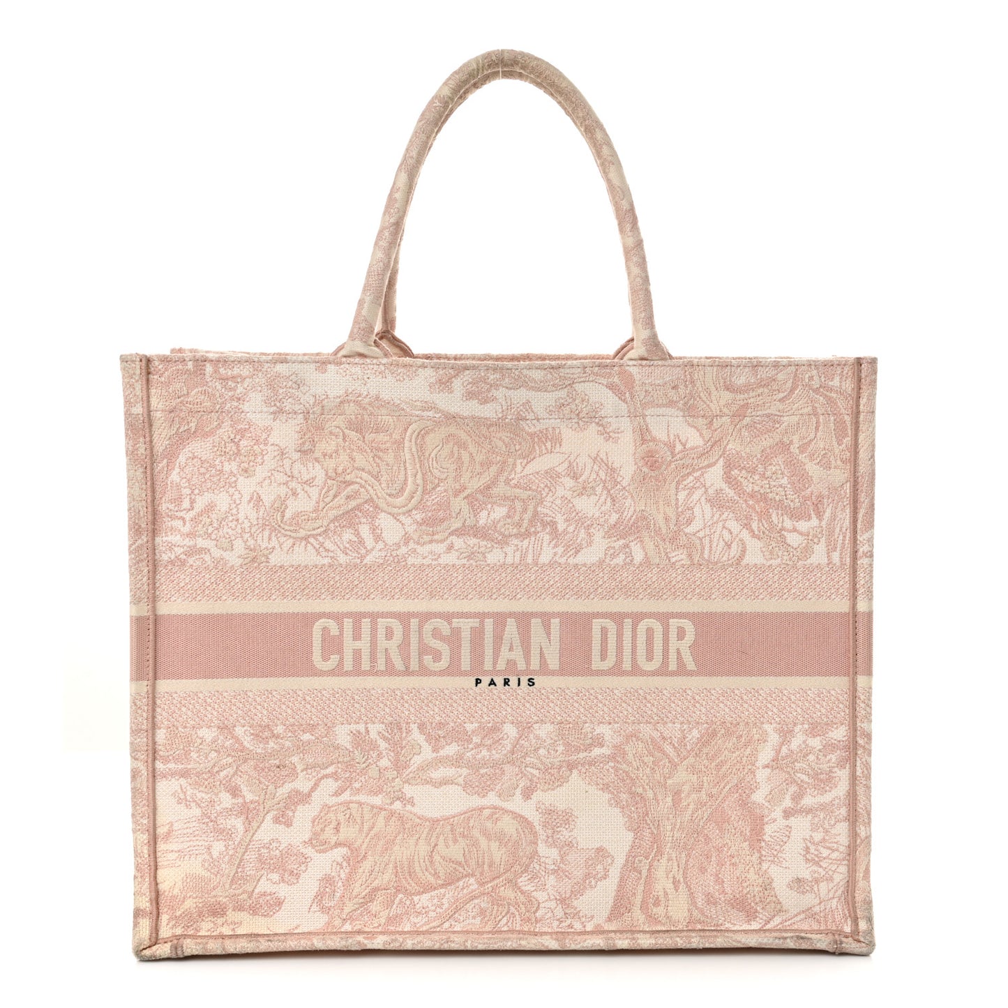 Canvas Toile De Jouy Embroidered Large Book Tote Pink