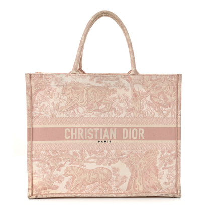Christian Dior Canvas Toile De Jouy Embroidered Large Book Tote Pink 1 of 15
