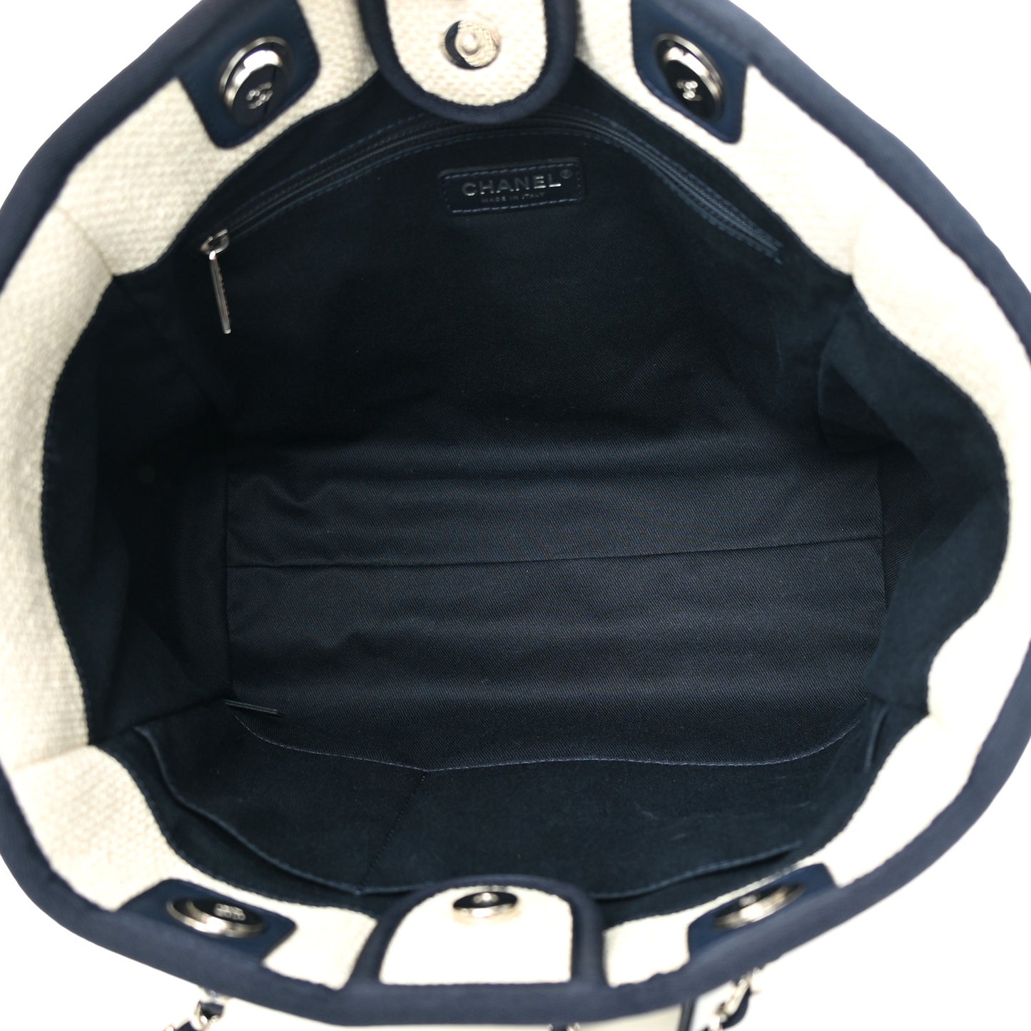 Woven Straw Raffia Small Deauville Tote White Navy