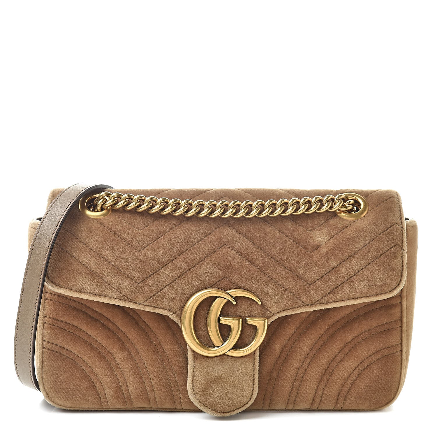 Gucci Velvet Matelasse Small GG Marmont Shoulder Bag Taupe 1 of 12