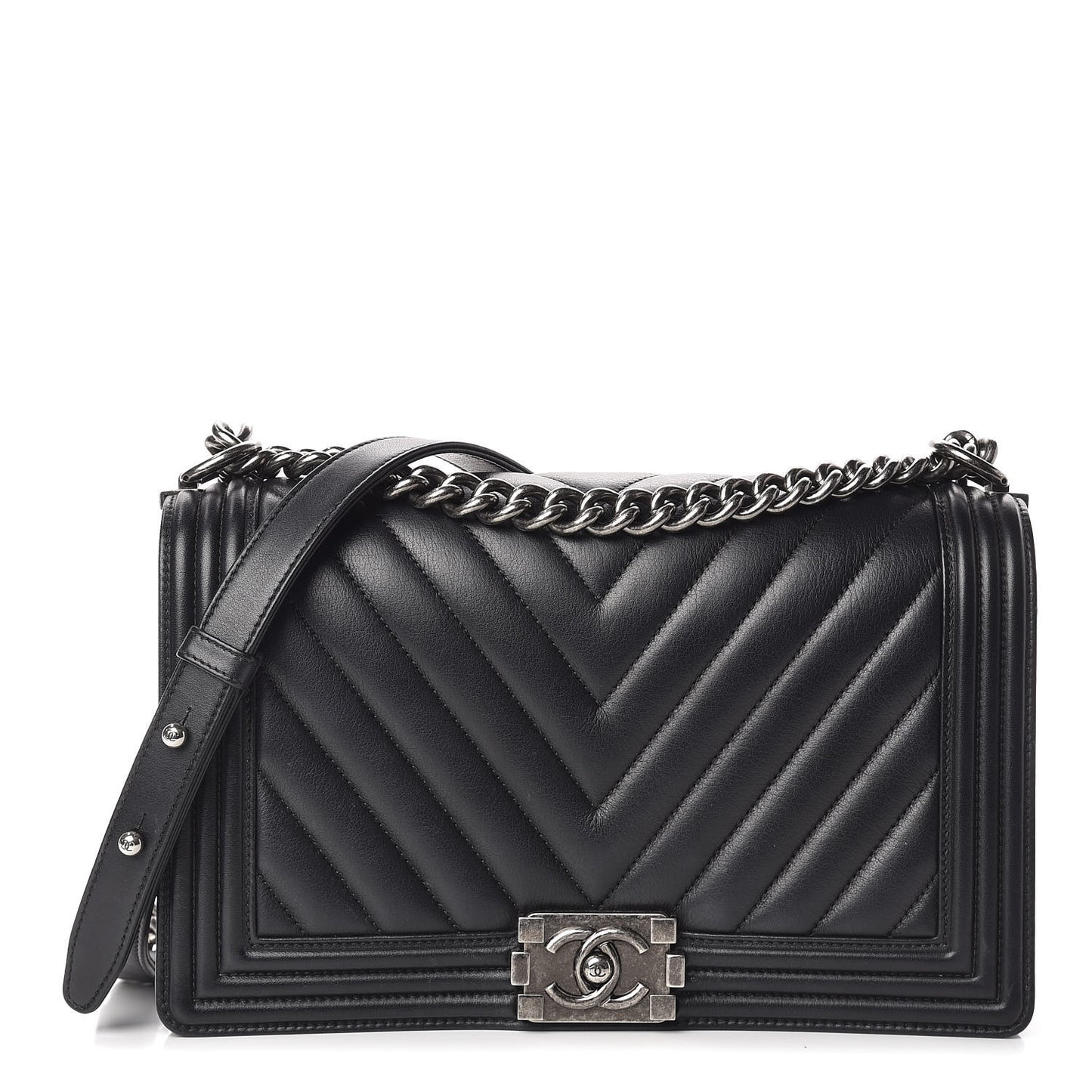 Calfskin Chevron Quilted New Medium Boy Flap Black