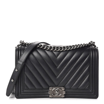Chanel Calfskin Chevron Quilted New Medium Boy Flap Black 1 of 14