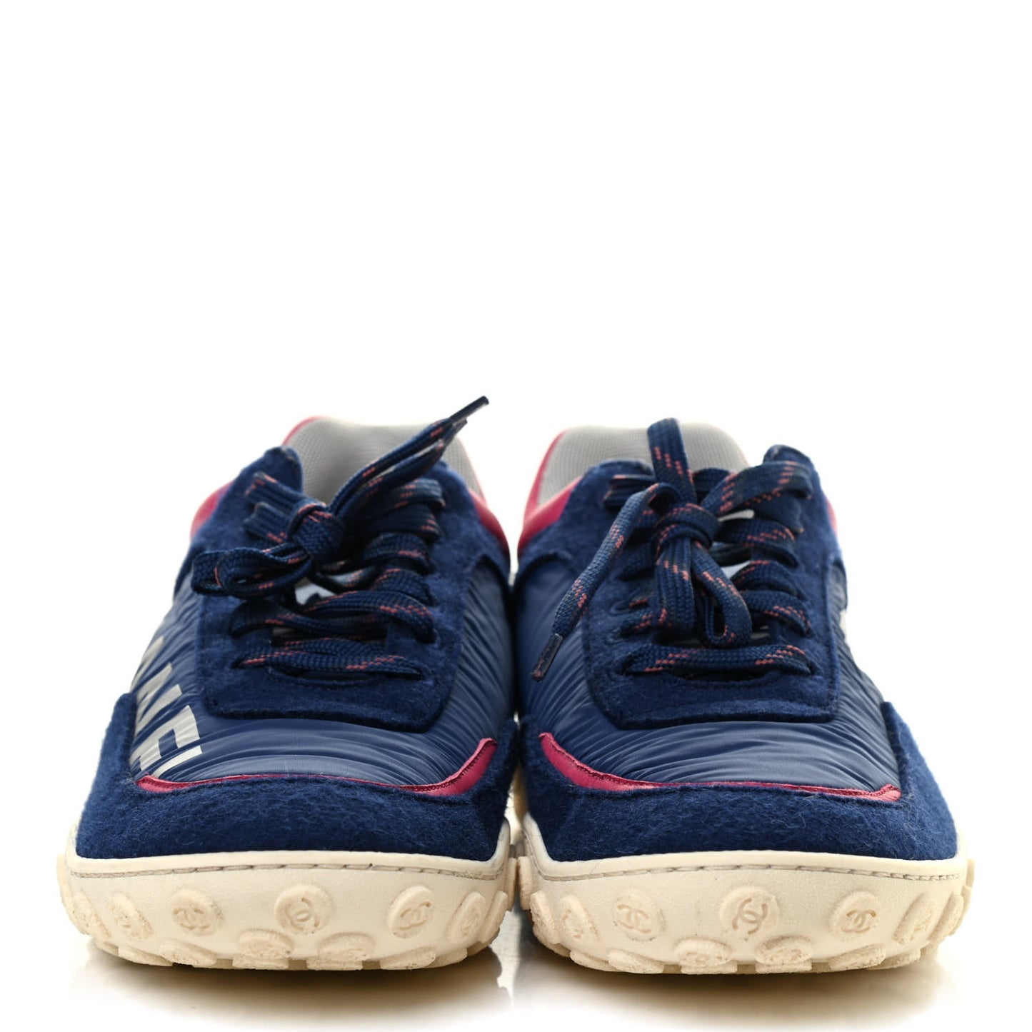 Nylon Calfskin Suede Womens Logo Sneakers 41 Navy Pink