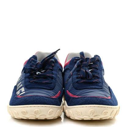 Chanel Nylon Calfskin Suede Womens Logo Sneakers 41 Navy Pink 2 of 7