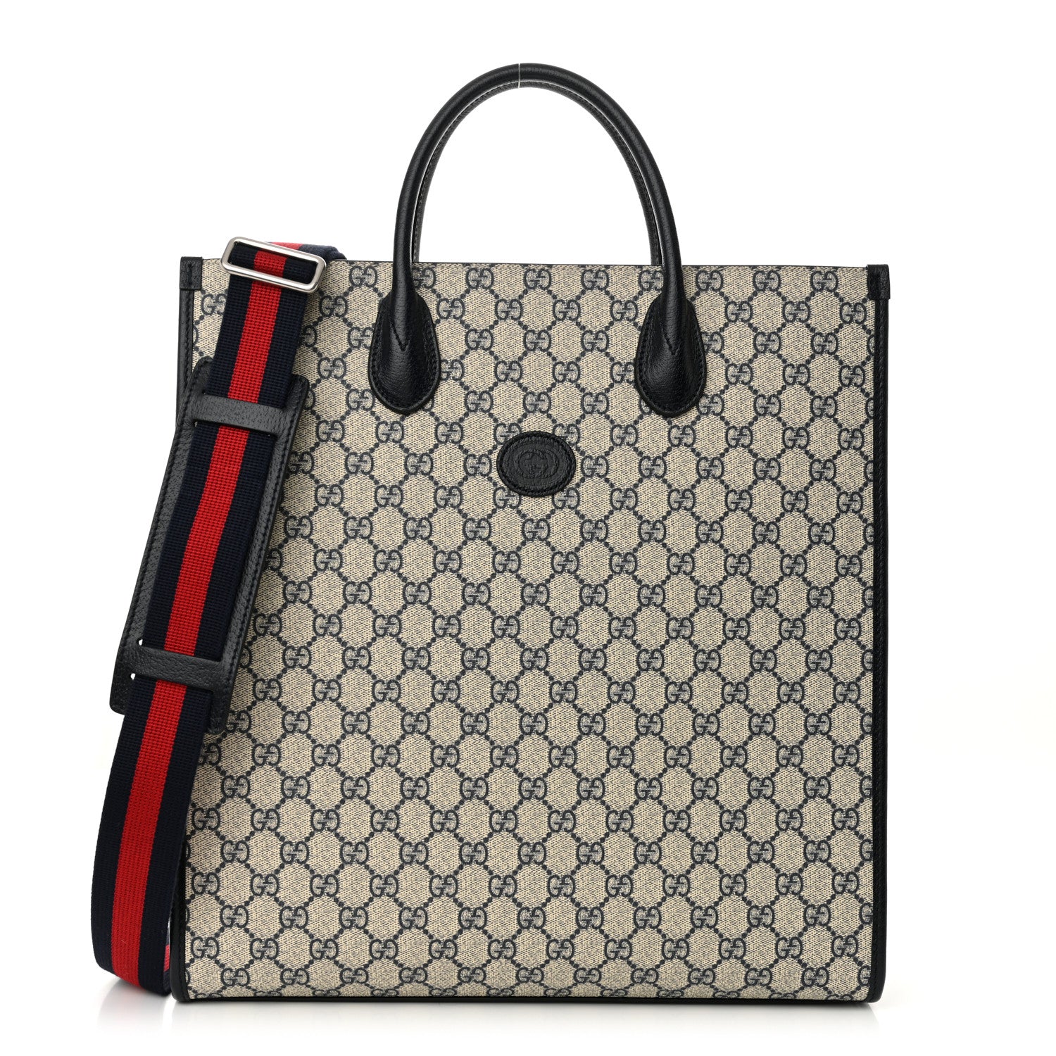 Gucci GG Supreme Monogram Textured Dollar Calfskin Web Medium Retro Interlocking G Tote Bag Beige Blue 1 of 11