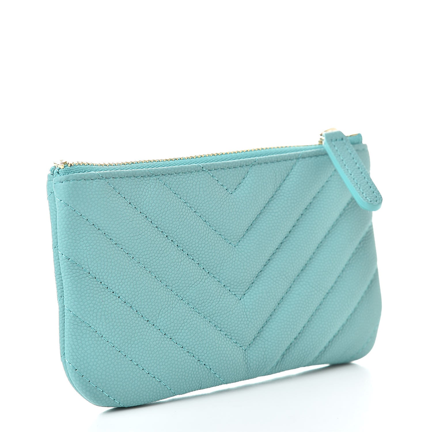 Chanel Iridescent Caviar Chevron Quilted Small Cosmetic Case Green 3 of 8
