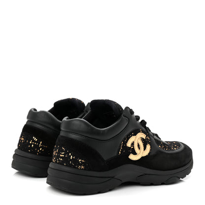 Chanel Suede Tweed Mens CC Sneakers 42 Black Gold 5 of 8