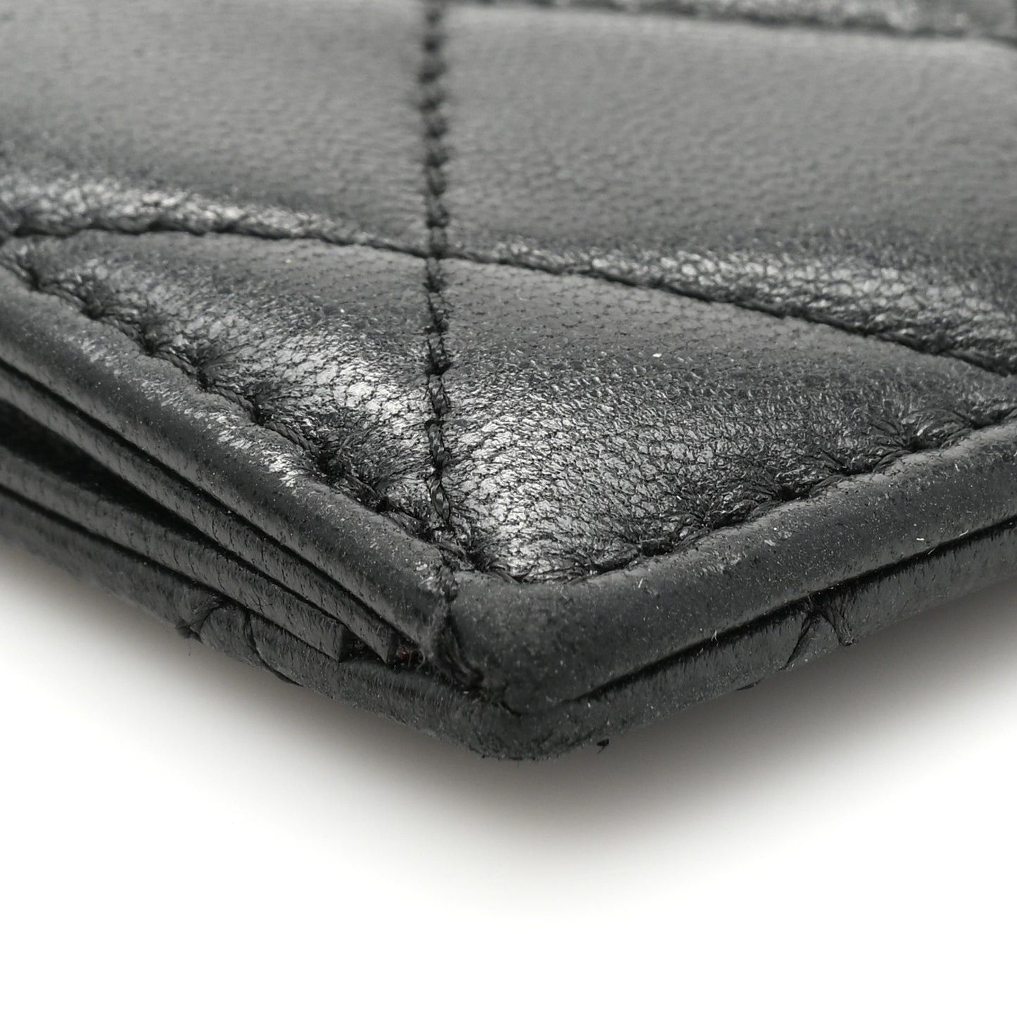Lambskin Quilted Zip Card Holder Black