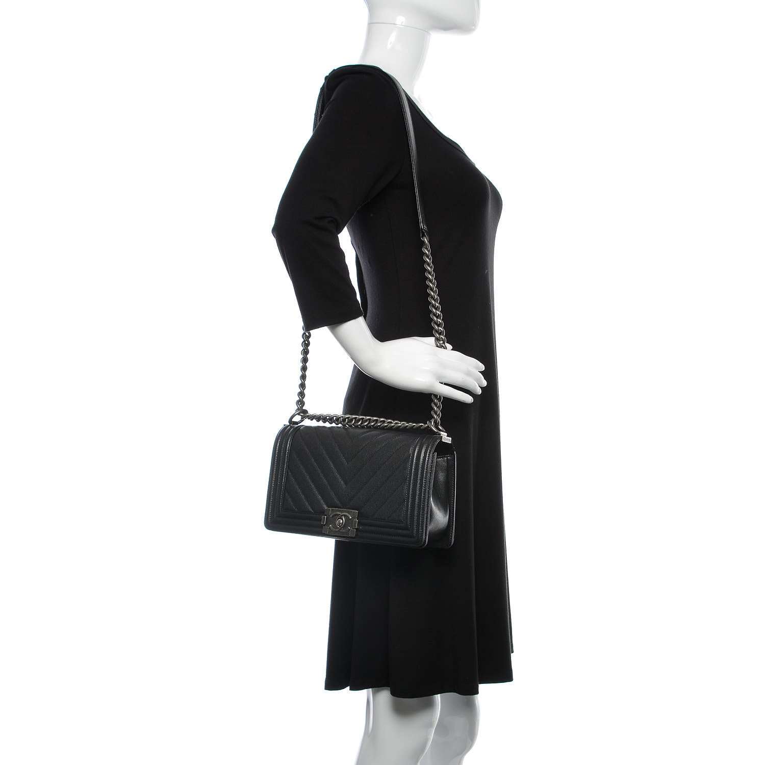 Chanel Caviar Chevron Quilted Medium Boy Flap Black 2 of 10
