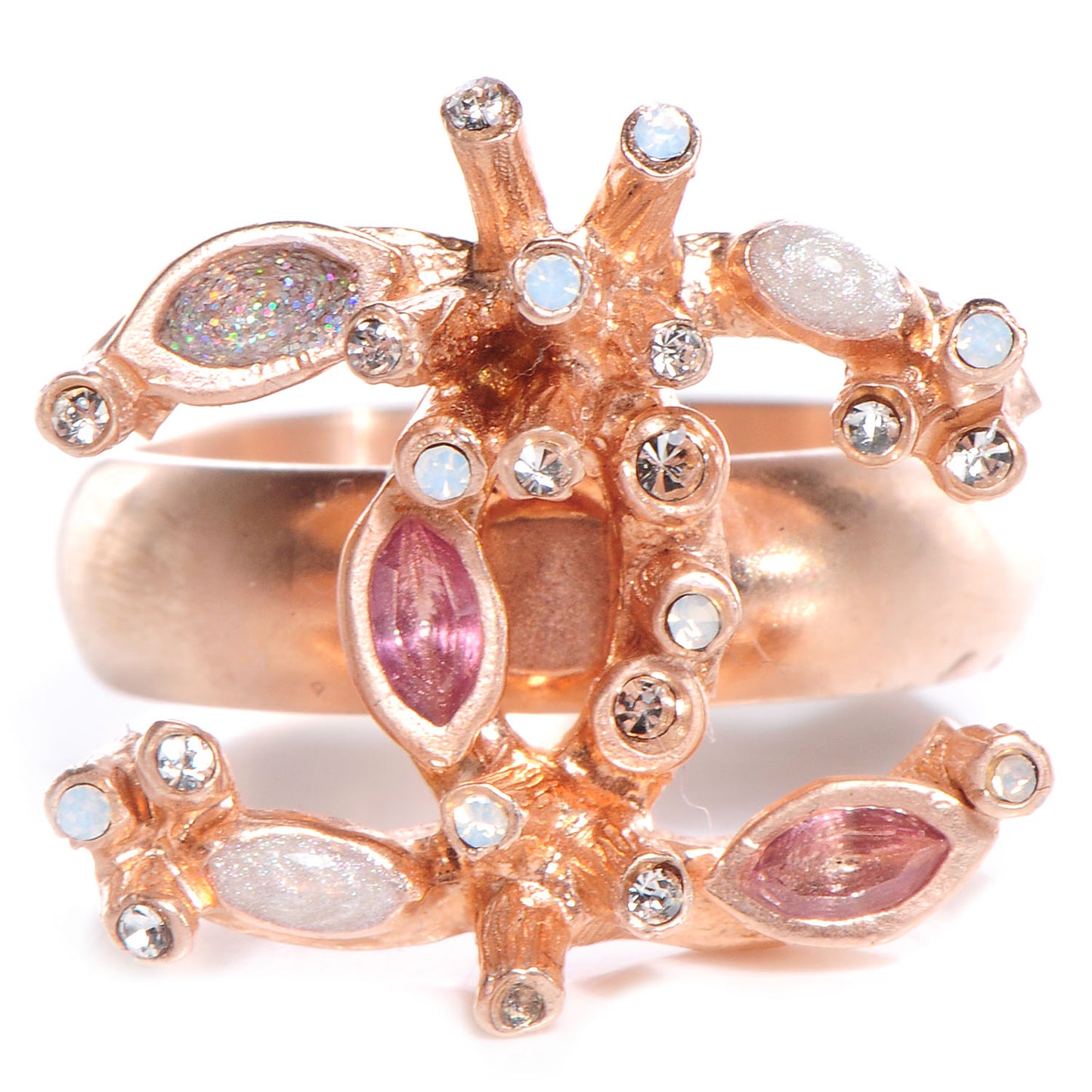 Marquise Crystal CC Logo Ring 7 Pink