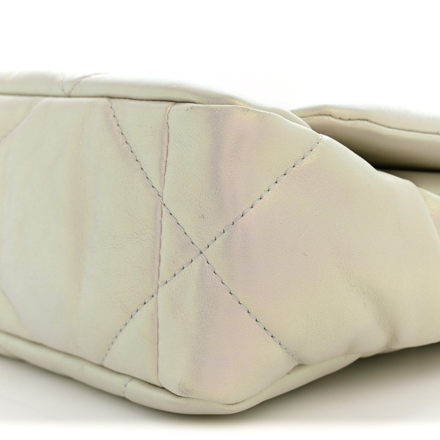 Iridescent Calfskin Quilted Medium Chanel 19 Flap  White