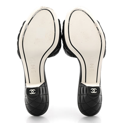 Chanel Lambskin Quilted Textured CC Mules 37.5 Black 6 of 10