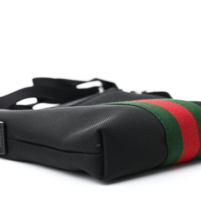 Gucci Techno Canvas Selleria Calfskin Web Small Flat Messenger Bag Black 8 of 9
