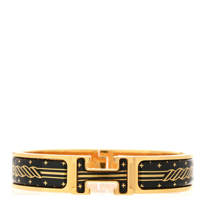 Hermes Enamel Printed Quadrige Au Fil Narrow Clic Clac H Bracelet PM Jaune Or Black 1 of 4