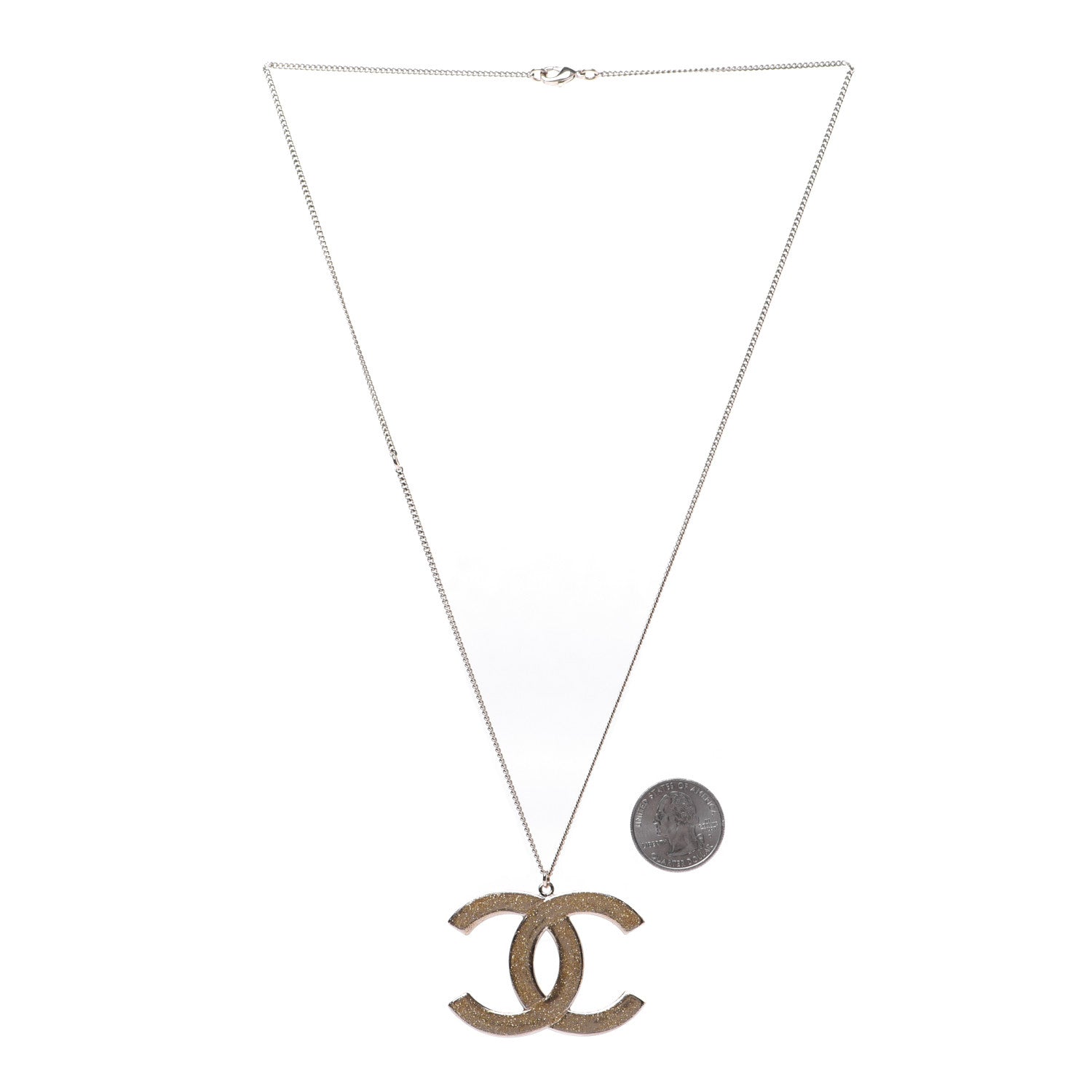 Chanel Crystal Metal Quilted CC Pendant Necklace Gold 3 of 7