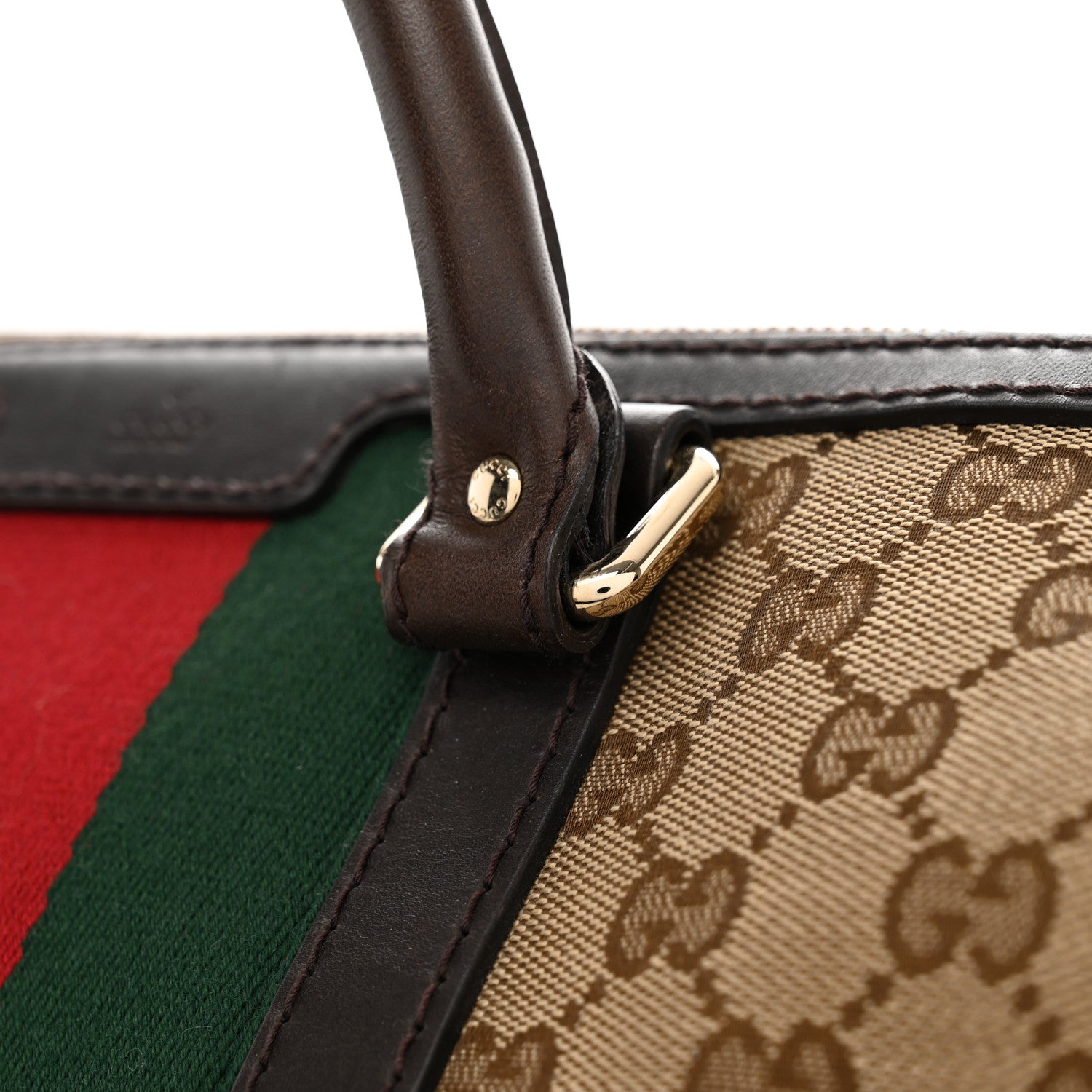 Gucci Monogram Selleria Calfskin Vintage Web Medium Boston Beige Ebony Cocoa 15 of 15