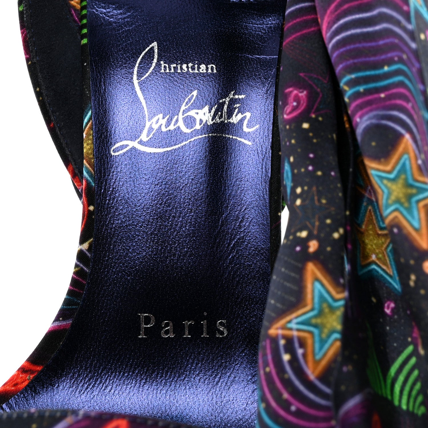Christian Louboutin Crepe Satin Starlight Sandale Du Desert 100 Ankle Wrap Sandals 36 Black Multicolor 6 of 9
