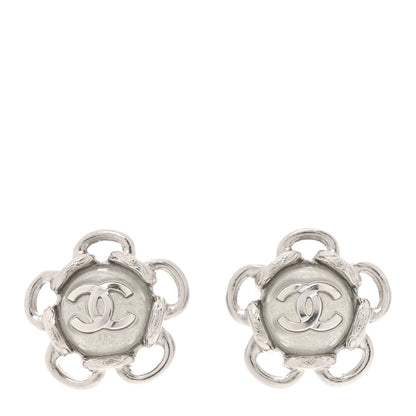 Chanel Resin Pearl CC Flower Earrings Silver 1 of 5