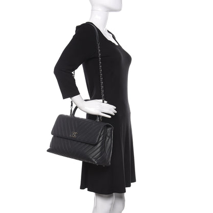 Chanel Caviar Chevron Quilted Medium Coco Handle Flap Dark Grey 2 of 13