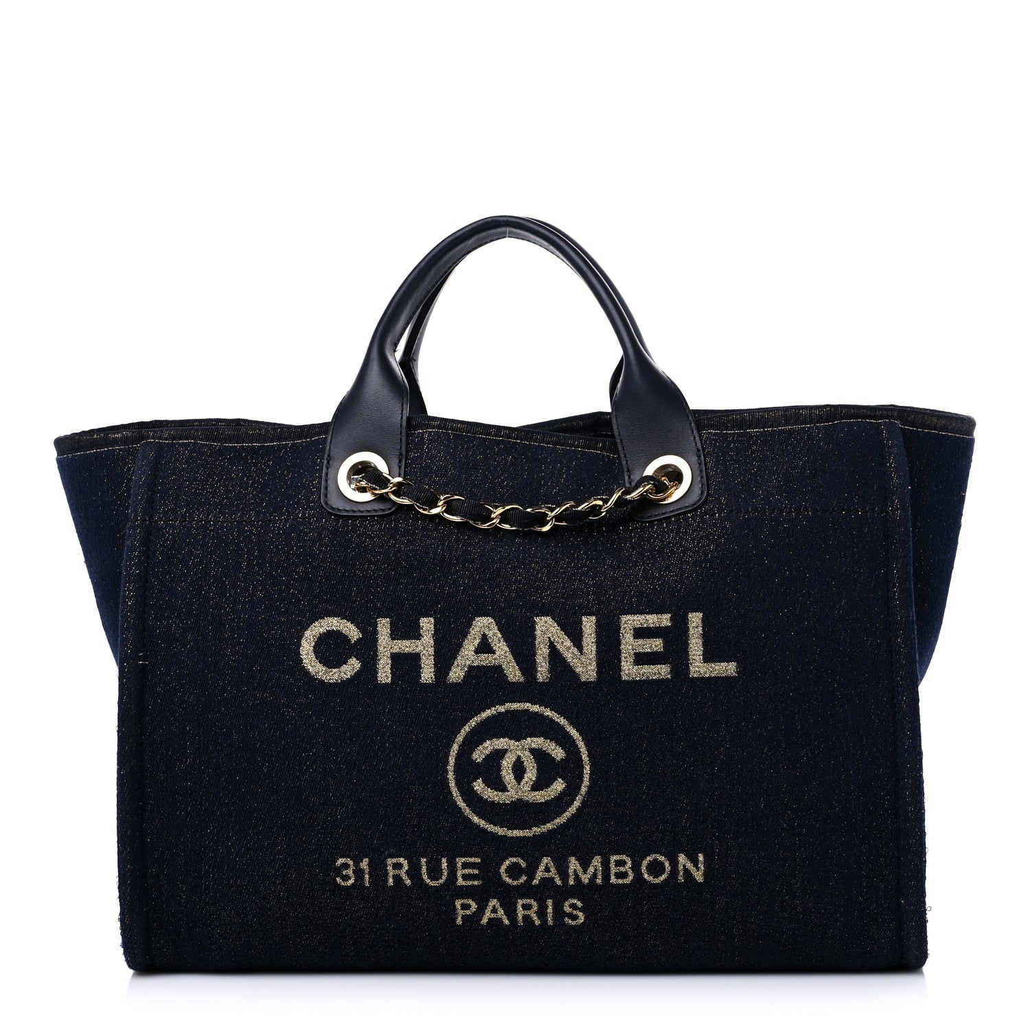 Chanel Lurex Canvas Medium Deauville Tote Navy Blue Gold 1 of 13