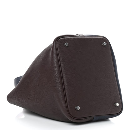 Hermes Taurillon Clemence Casaque Picotin Lock 22 MM Bleu Nuit Framboise Rouge Sellier 4 of 9