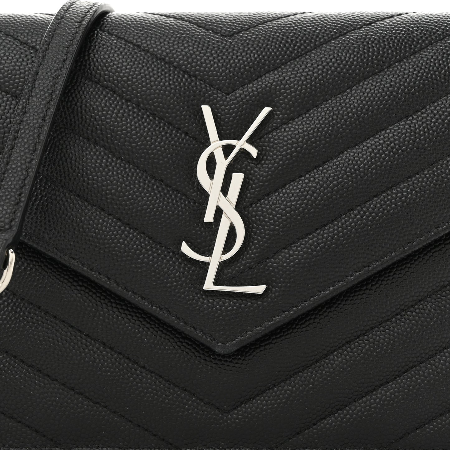 Grain De Poudre Matelasse Chevron Monogram Envelope Chain Wallet Black