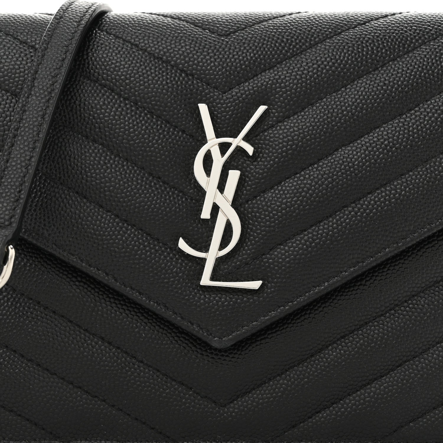 Saint Laurent Grain De Poudre Matelasse Chevron Monogram Envelope Chain Wallet Black 8 of 10