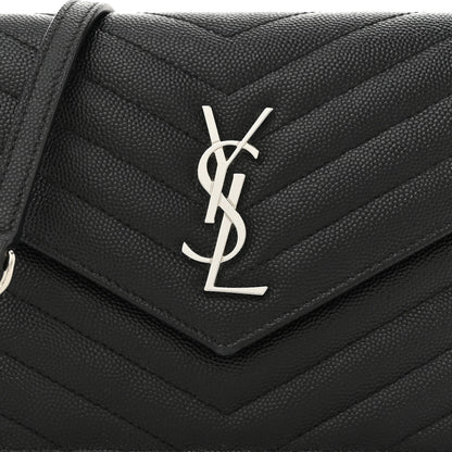 Saint Laurent Grain De Poudre Matelasse Chevron Monogram Envelope Chain Wallet Black 8 of 10