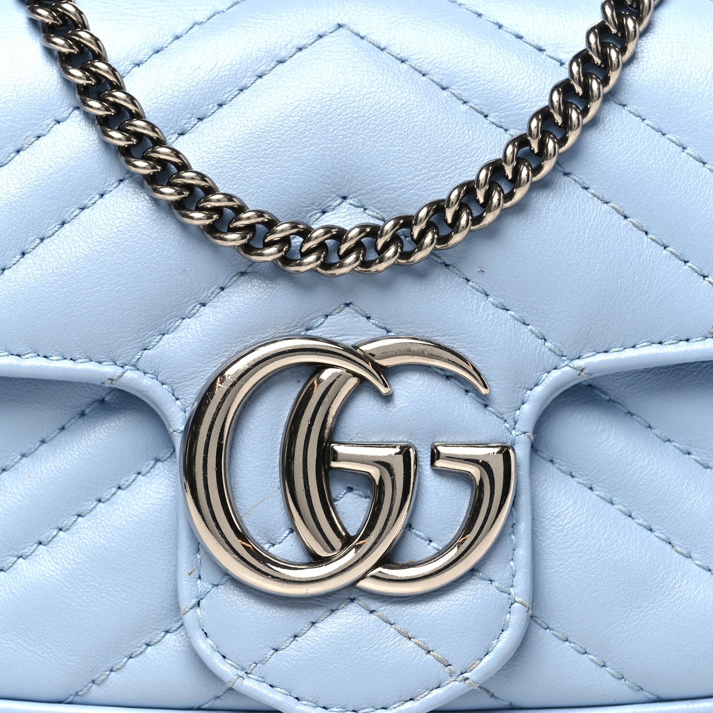 Calfskin Matelasse Super Mini GG Marmont Shoulder Bag Porcelain Light Blue