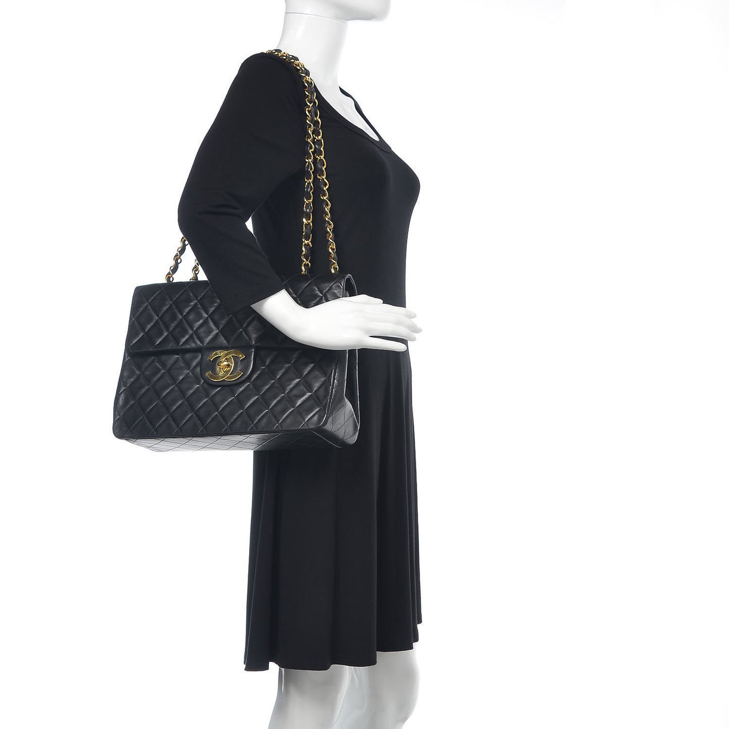 Lambskin Quilted XL Jumbo Single Flap Black