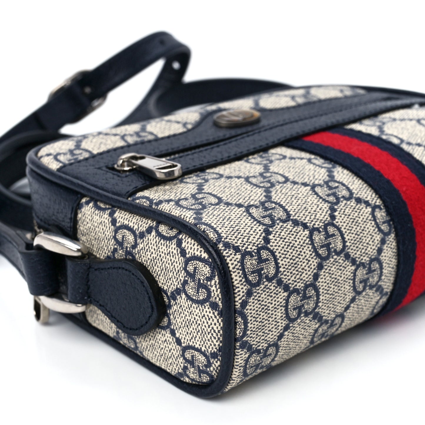 GG Supreme Monogram Textured Dollar Calfskin Web Mini Ophidia Shoulder Bag Beige Blue