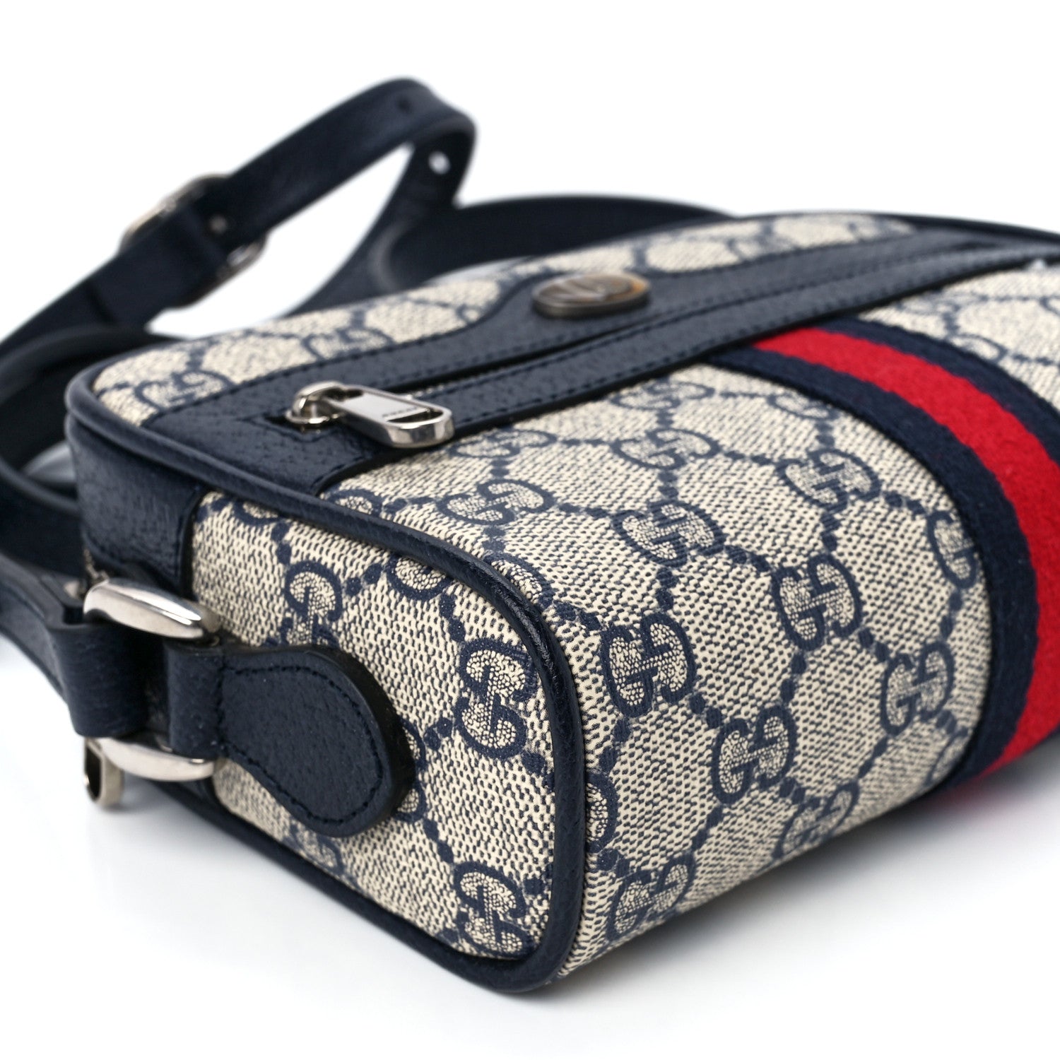 Gucci GG Supreme Monogram Textured Dollar Calfskin Web Mini Ophidia Shoulder Bag Beige Blue 9 of 11