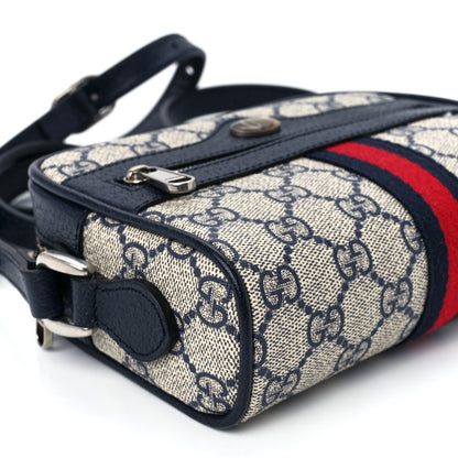 Gucci GG Supreme Monogram Textured Dollar Calfskin Web Mini Ophidia Shoulder Bag Beige Blue 9 of 11