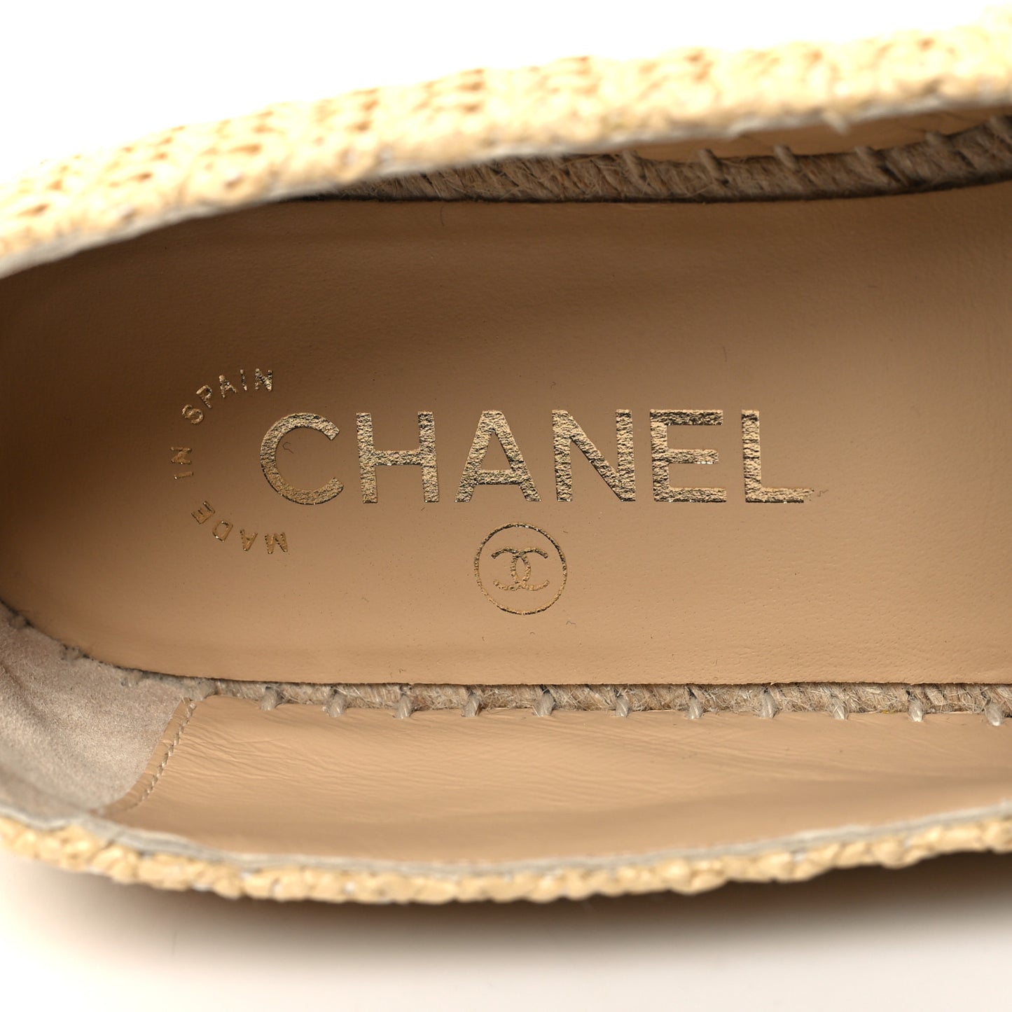 Braided Fabric Lambskin CC Espadrilles 38 Beige Black