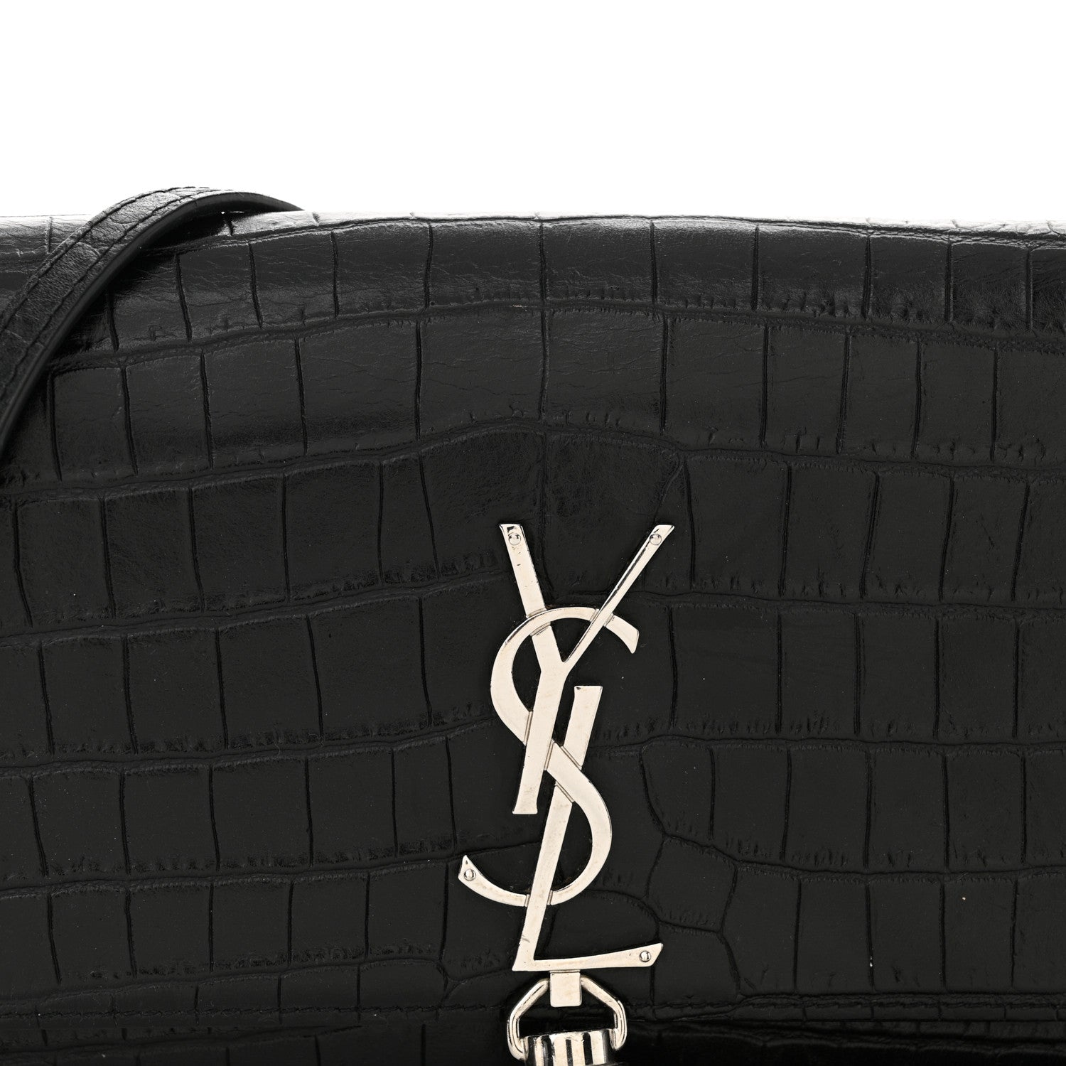 Saint Laurent Calfskin Crocodile Embossed Kate Monogram Tassel Chain Wallet Black 7 of 13