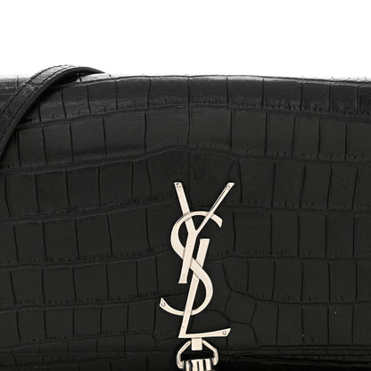 Saint Laurent Calfskin Crocodile Embossed Kate Monogram Tassel Chain Wallet Black 7 of 13
