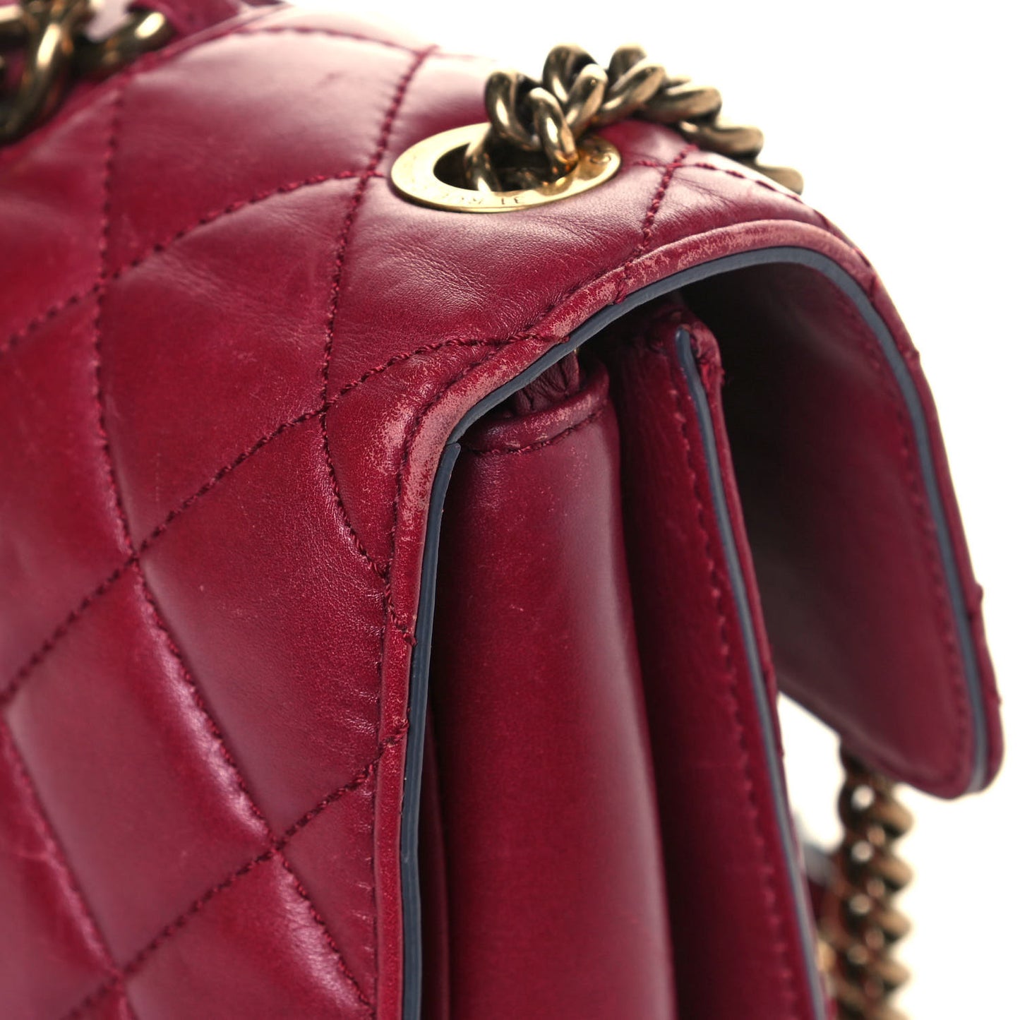 Glazed Calfskin Quilted Large Perfect Edge Flap Red