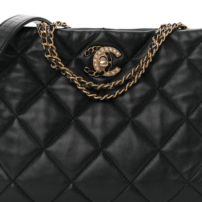 Chanel Lambskin Quilted Crush on Chains Hobo Black 8 of 10