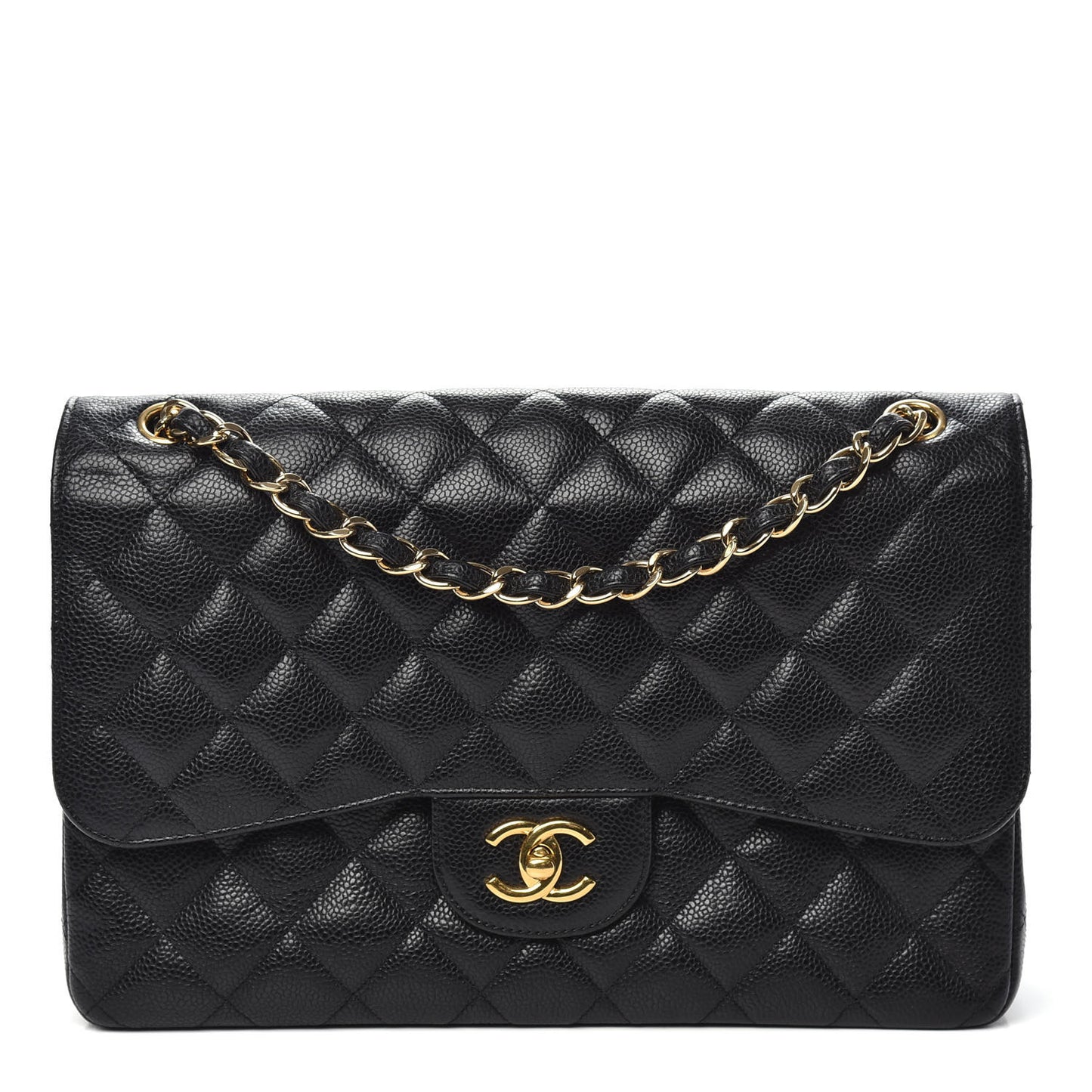 Caviar Quilted Jumbo Double Flap Black