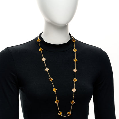 Van Cleef & Arpels 18K Yellow Gold Tiger Eye 20 Motifs Vintage Alhambra Necklace 2 of 5