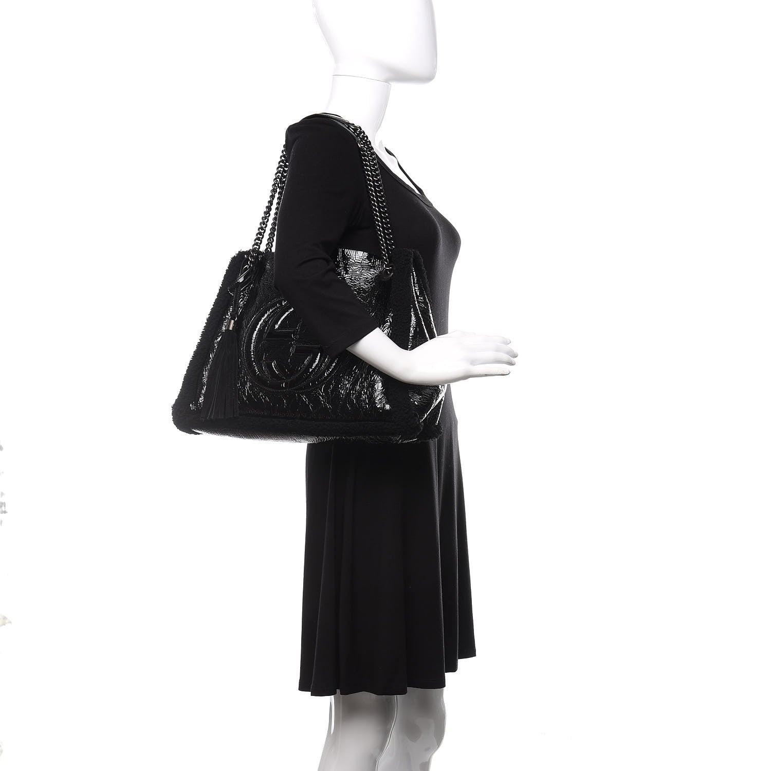 Gucci Patent Shearling Medium Soho Chain Shoulder Bag Black 2 of 11