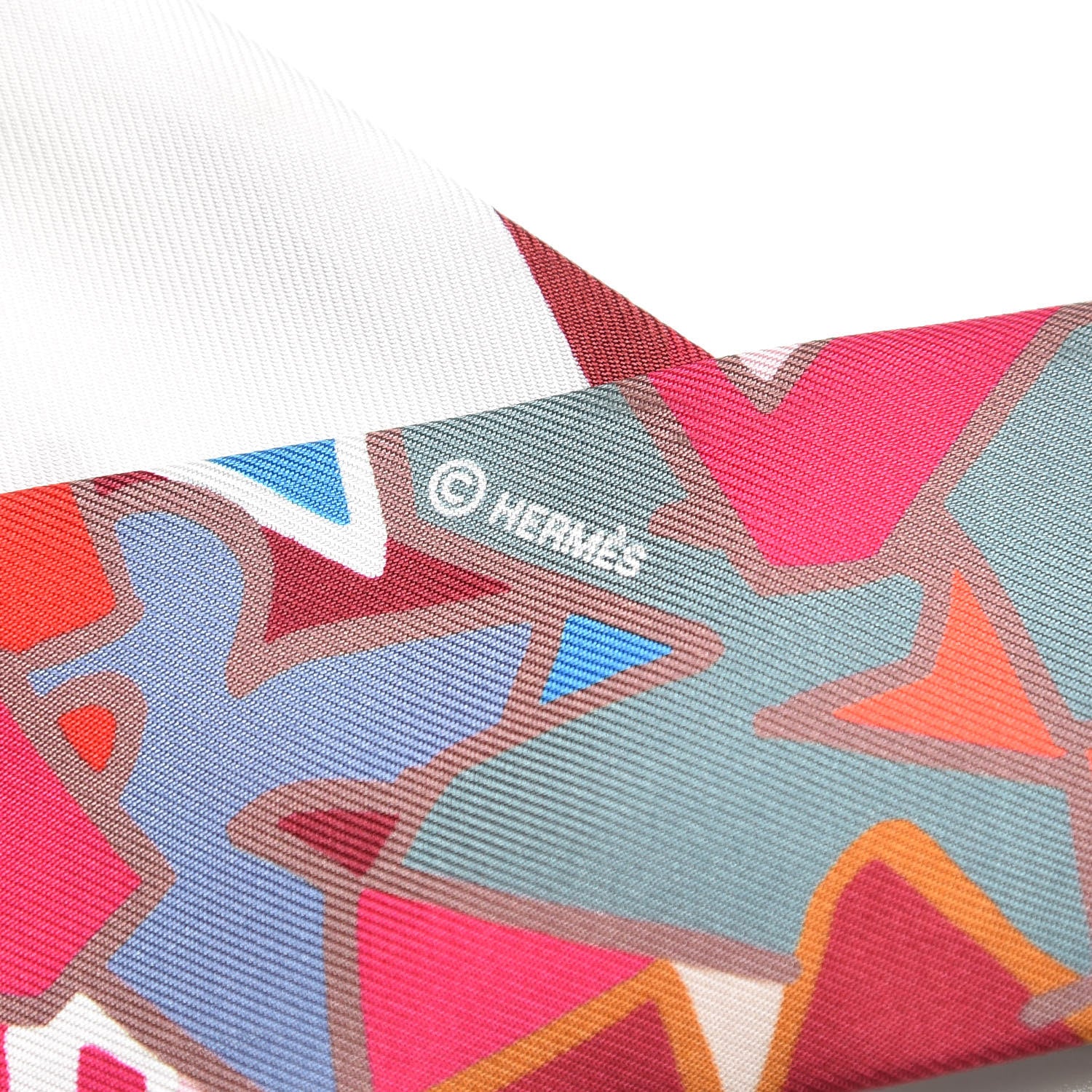Hermes Silk Graff Graffiti Twilly Rouge Piment White Cobalt 5 of 7