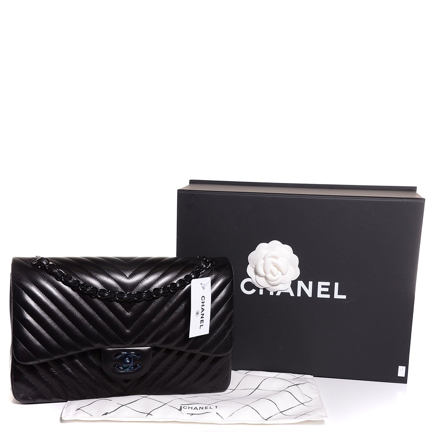 Lambskin Chevron Quilted Jumbo Double Flap So Black
