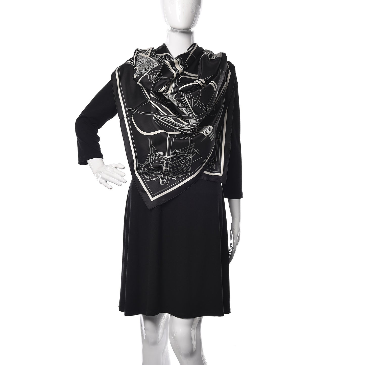 Silk Carre Geant Summer Petit Duc Scarf 140 Black White