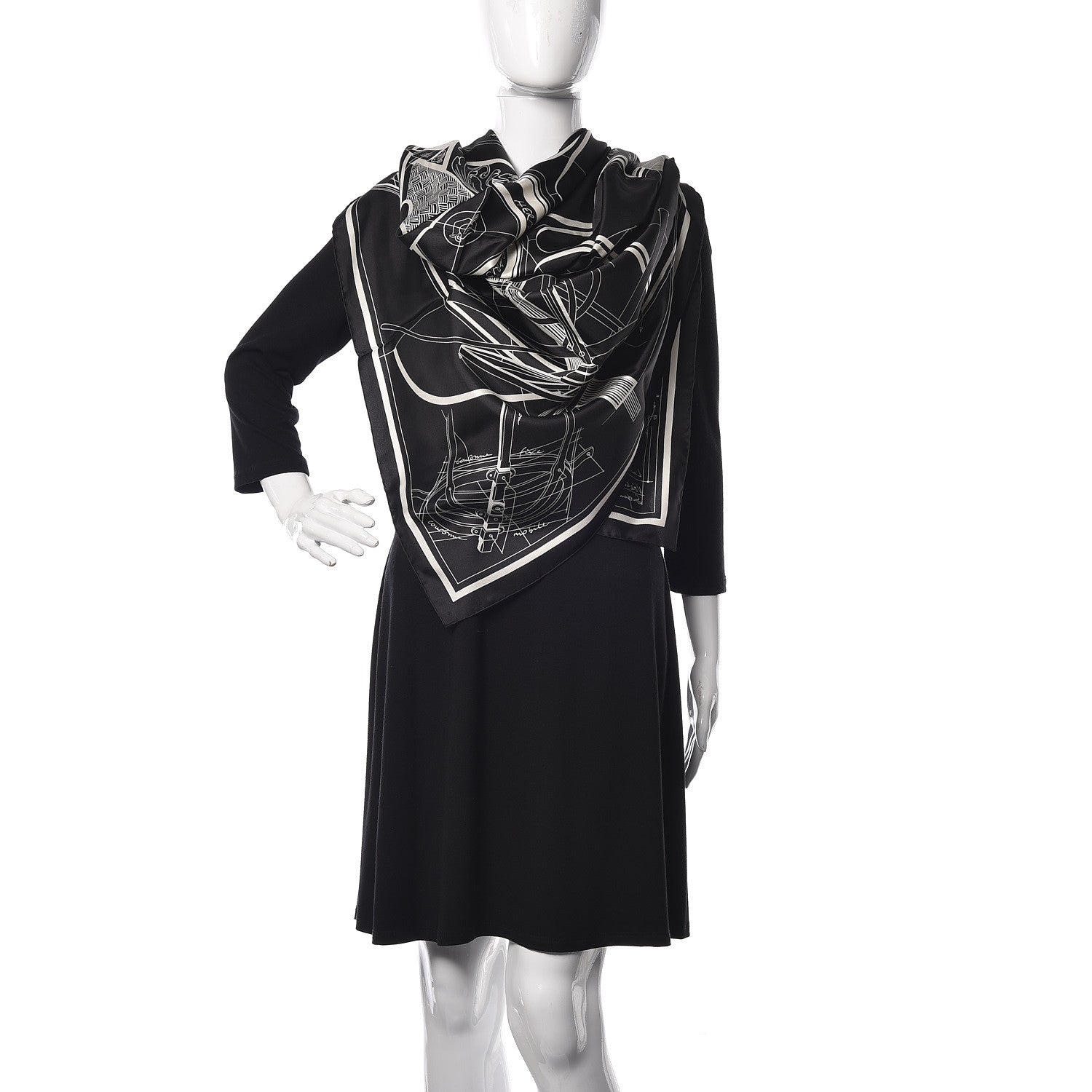 Hermes Silk Carre Geant Summer Petit Duc Scarf 140 Black White 2 of 5