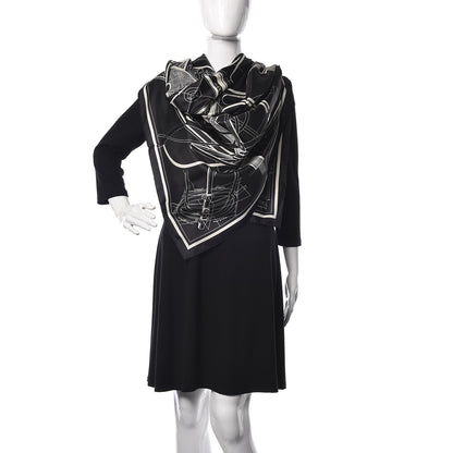 Hermes Silk Carre Geant Summer Petit Duc Scarf 140 Black White 2 of 5
