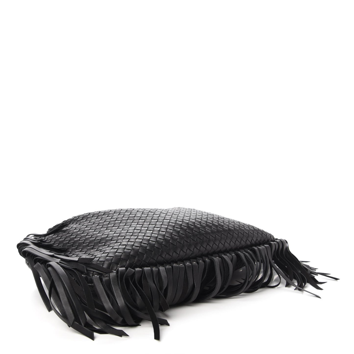 Nappa Intrecciato Veneta Large Fringed Hobo Black